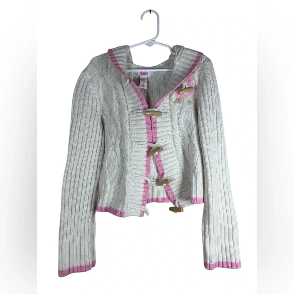 Justice Y2K Hooded Toggle Button Ribbed Knit Rabbit Fur Blend Cardigan